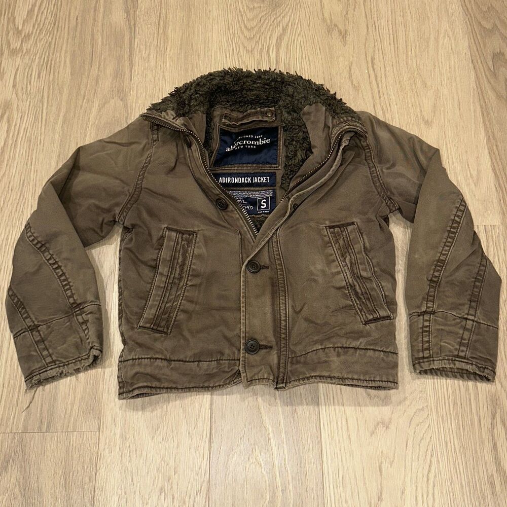 Vintage Abercrombie Adirondack Jacket Cropped Distressed Y2K Brown Fur Womens S